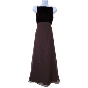 VTG 90s Crushed Velvet Sheer Chiffon Gown 6 Brown Square Neck Whimsigoth Dress